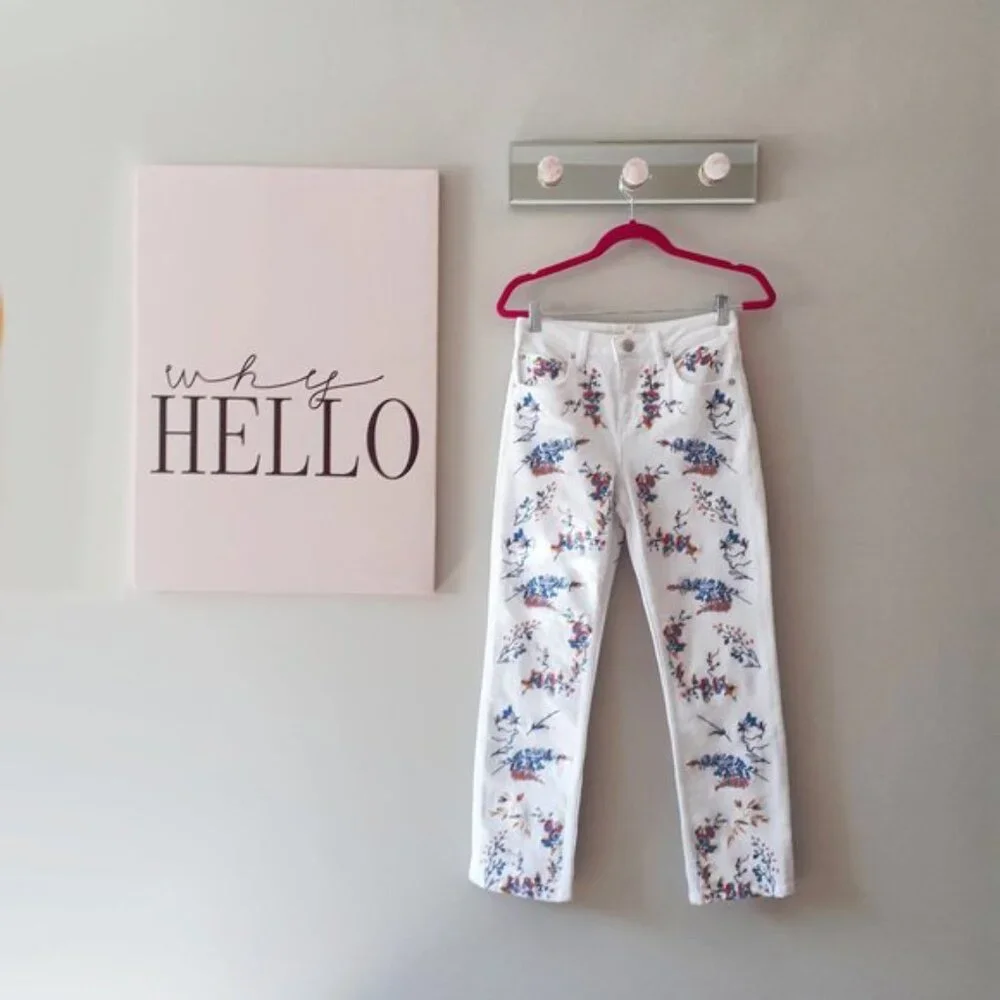 NWT Maje white & floral embroidered mid rise jeans - Picture 10 of 10